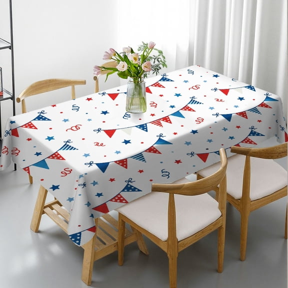 GooTPa Patriotic Stars Flag Garland Cartoon Pattern Rectangle Tablecloth, Machine-Made - 2D Flat Printing Rectangle Tablecloth, Ideal for Kitchen Picnic Party