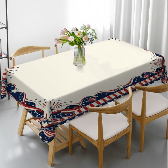 GooTPa Patriotic Stars Stripes Border Print Rectangle Tablecloth, Holiday-Themed Design Kitchen Accessories, Patriotic Stars Stripes Border