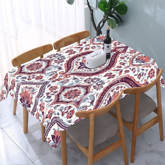 GooTPa Persian Paisley Lotus Damask Rectangle Dining Tablecloth, Polyester Tablecloths Rectangle Dining Tablecloth, Ideal for Kitchen Picnic Party