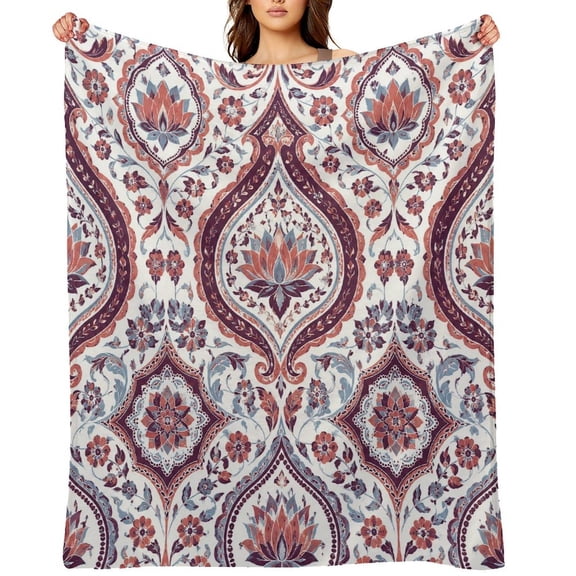 GooTPa Persian Paisley Lotus Damask Soft Flannel Throw Blanket, Lightweight Fuzzy Warm Cozy Blanket for Couch Bed Home Travel Decor