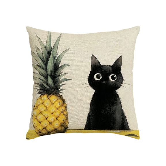GooTPa Pineapple and Cat Pillow Covers, Summer Throw Pillow Case Decoration, Linen Cushion Covers for Couch Sofa Bedroom Living Room Holiday Home Decor - 18x18in