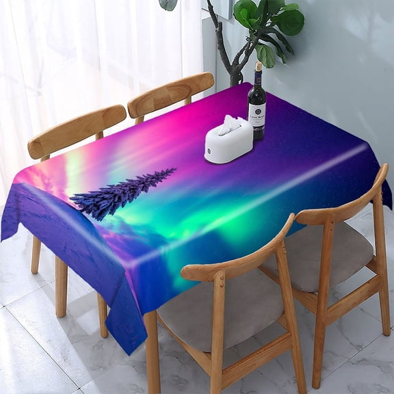 GooTPa Pink Aurora Lone Tree Snow Rectangle Dining Tablecloth, Polyester Tablecloths Rectangle Dining Tablecloth, Ideal for Kitchen Picnic Party