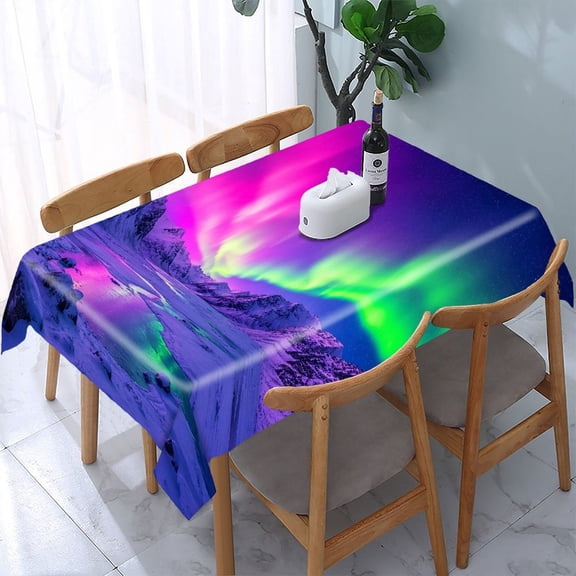 GooTPa Pink Aurora Mountain Lake Snow Rectangle Dining Tablecloth, Polyester Tablecloths Rectangle Dining Tablecloth, Ideal for Kitchen Picnic Party