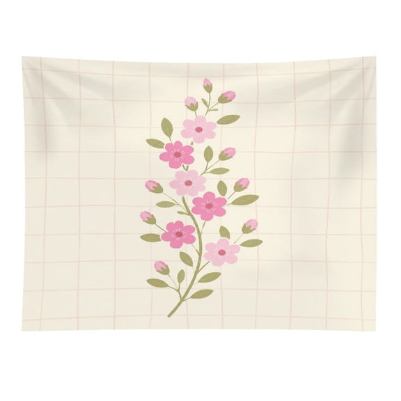 GooTPa Pink Flower Branch Grid Polyester Wall Tapestry Anti Wrinkle Art Hanging Decor for Bedroom Living Room Home Holiday Decoration Gift