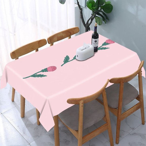 GooTPa Pink Flower Illustration Rectangle Dining Tablecloth, Polyester Tablecloths Rectangle Dining Tablecloth, Ideal for Kitchen Picnic Party