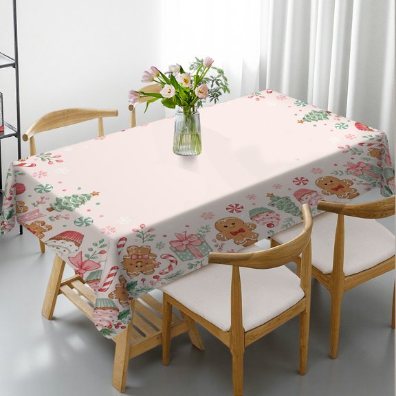 GooTPa Pink Gingerbread Candy Christmas Rectangle Tablecloth, 2D Flat Printing - Holiday Party Tablecloth Rectangle Tablecloth, Ideal for Kitchen Picnic Party