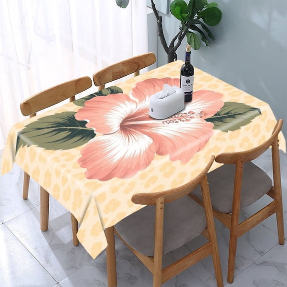 GooTPa Pink Hibiscus Leopard Spot Rectangle Dining Tablecloth, Polyester Tablecloths Rectangle Dining Tablecloth, Ideal for Kitchen Picnic Party