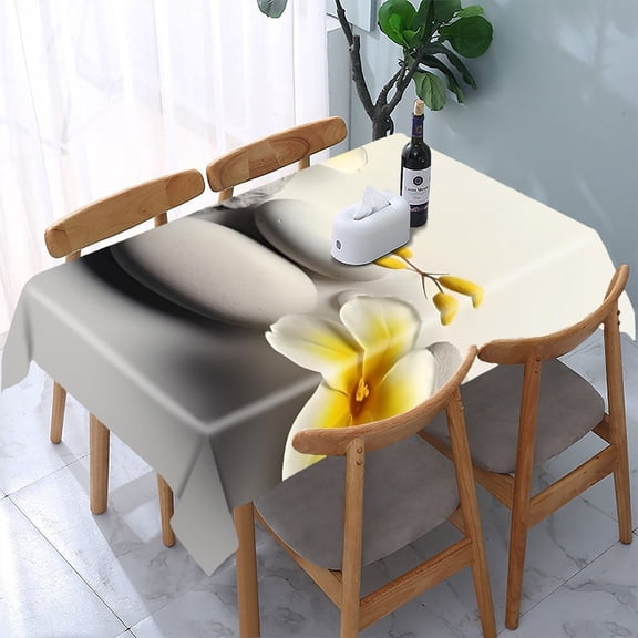 GooTPa Plumeria Zen Stones Rectangle Dining Tablecloth, Polyester Tablecloths Rectangle Dining Tablecloth, Ideal for Kitchen Picnic Party