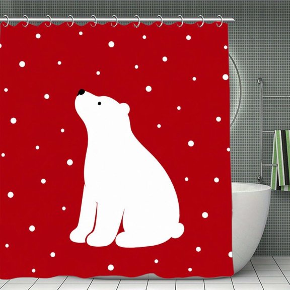 GooTPa Polar Bear Watching Snowfall Print Shower Curtain, Cloth Fabric Waterproof Polyester Bathroom Home Decor Set with Hooks 70.870.8Inch