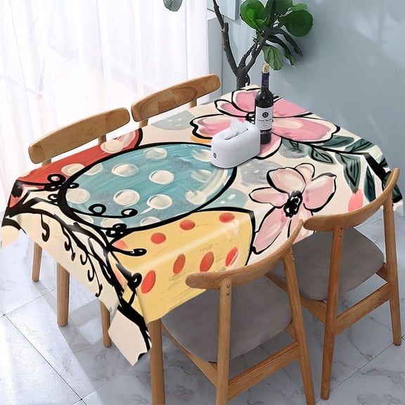 GooTPa Polka Dot Easter Eggs Rectangle Dining Tablecloth, Polyester Tablecloths Rectangle Dining Tablecloth, Ideal for Kitchen Picnic Party