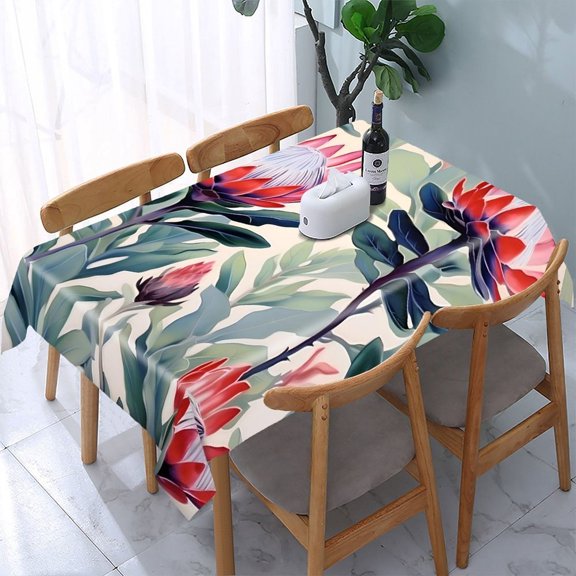 GooTPa Protea White Background Rectangle Dining Tablecloth, Polyester Tablecloths Rectangle Dining Tablecloth, Ideal for Kitchen Picnic Party