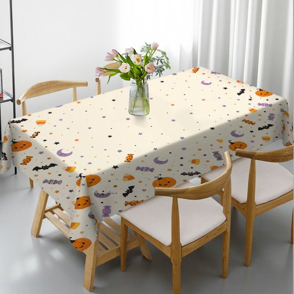 GooTPa Pumpkin Candy Bats Toss Pattern Rectangle Tablecloth, Holiday-Themed Design - Holiday Party Tablecloth Rectangle Tablecloth, Ideal for Kitchen Picnic Party