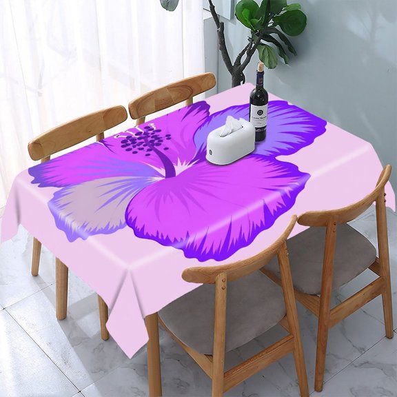GooTPa Purple Hibiscus Flower Illustration Rectangle Dining Tablecloth, Polyester Tablecloths Rectangle Dining Tablecloth, Ideal for Kitchen Picnic Party