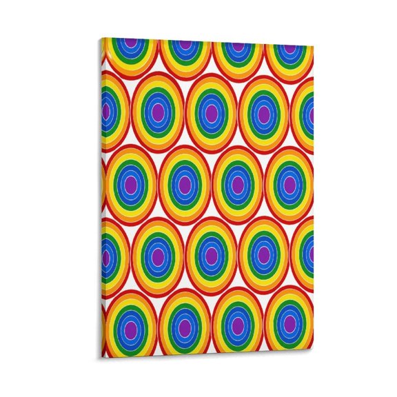 GooTPa Rainbow Concentric Circles Pattern Canvas Wall Art Framed Painting, Modern Home Decor Print for Living Room Bedroom Office Wall Decoration