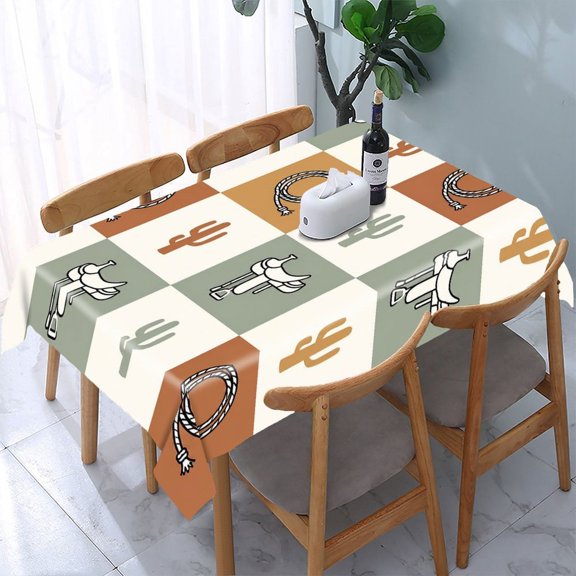 GooTPa Ranch Saddle And Lasso Pattern Rectangle Dining Tablecloth, Polyester Tablecloths Rectangle Dining Tablecloth, Ideal for Kitchen Picnic Party