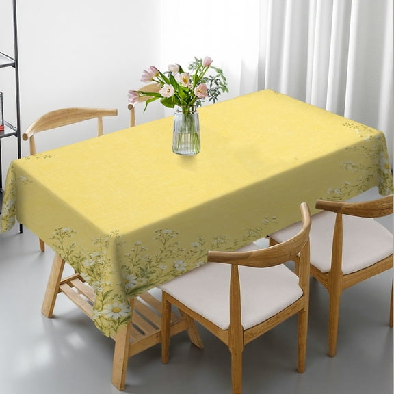 GooTPa Rectangle Tablecloth - Butter Yellow Wildflower Floral Border Print, Holiday-Themed Design Machine-Made Rectangle Tablecloth, Ideal for Kitchen Picnic Party