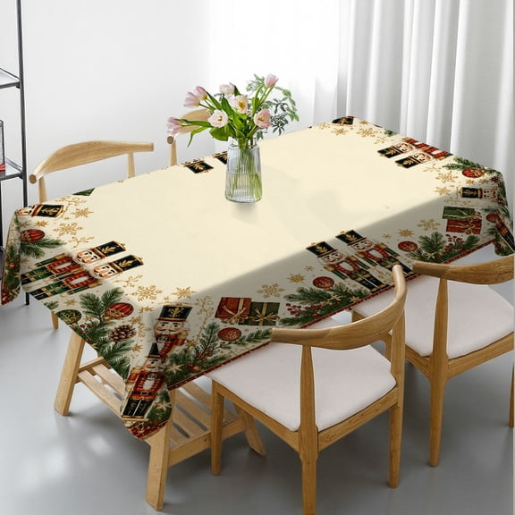GooTPa Rectangle Tablecloth - Classic Nutcracker Xmas Garland Print, Machine-Made 2D Flat Printing Rectangle Tablecloth, Ideal for Kitchen Picnic Party