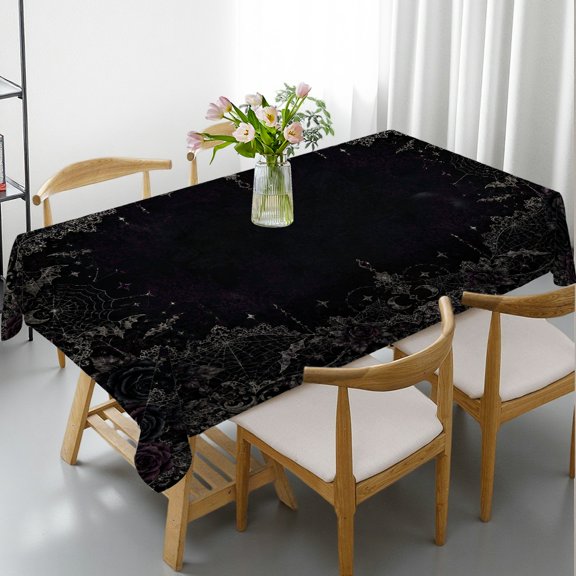 GooTPa Rectangle Tablecloth - Gothic Spiderweb Floral Bats Moonlight Print, Machine-Made Polyester Tablecloths Rectangle Tablecloth, Ideal for Kitchen Picnic Party