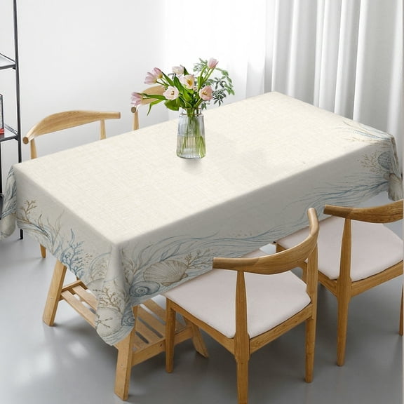 GooTPa Minimal Coastal Seashell Sketch Rectangular Tablecloth, Elegant Border Print Tablecover for Dining, Kitchen, Patio, Picnic, Party, Holiday, Daily Home Decor, 55x70"