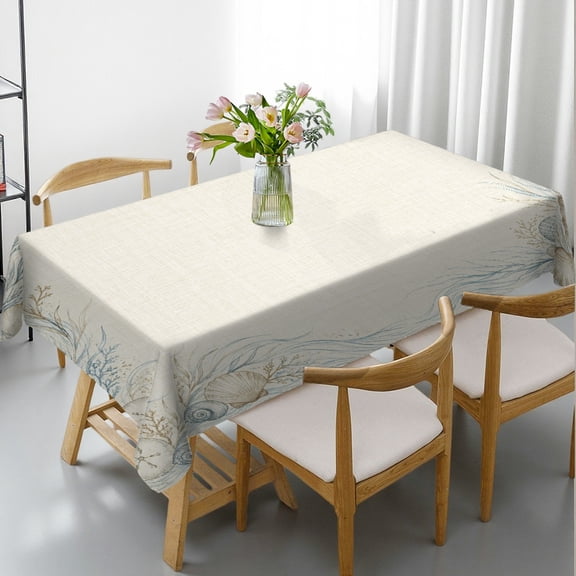 GooTPa Rectangle Tablecloth - Minimal Coastal Seashell Sketch Border Print, Machine-Made 2D Flat Printing Rectangle Tablecloth, Ideal for Kitchen Picnic Party