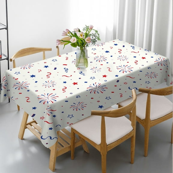 GooTPa Rectangle Tablecloth - Patriotic Fireworks Streamers Stars Print, 2D Flat Printing Holiday Party Tablecloth Rectangle Tablecloth, Ideal for Kitchen Picnic Party