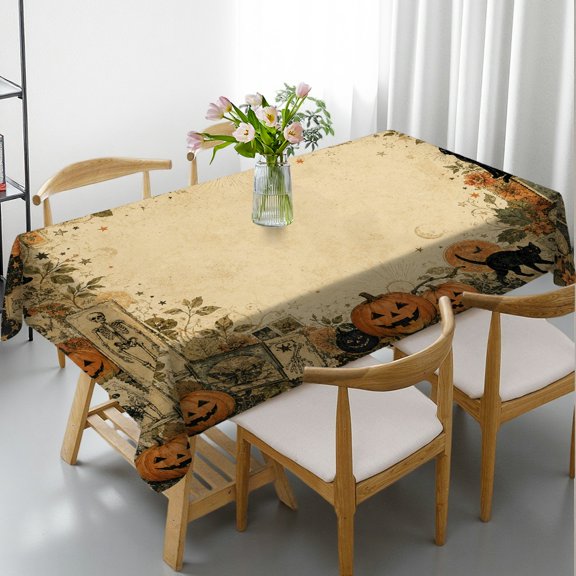 GooTPa Rectangle Tablecloth - Vintage Skulls Pumkin Cats Collage Patterns Print, Kitchen Accessories Machine-Made Rectangle Tablecloth, Ideal for Kitchen Picnic Party
