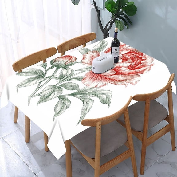 GooTPa Red Peony Botanical Illustration Rectangle Dining Tablecloth, Polyester Tablecloths Rectangle Dining Tablecloth, Ideal for Kitchen Picnic Party