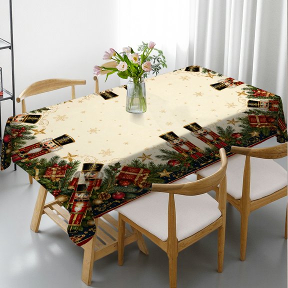 GooTPa Regal Nutcracker Christmas Garland Rectangle Tablecloth, Polyester Tablecloths - Holiday-Themed Design Rectangle Tablecloth, Ideal for Kitchen Picnic Party