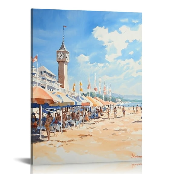 GooTPa Retro Beach Scenery Canvas Wall Art, Canvas Prints Wall Art for Living Room Bathroom Bedroom Office, Art Print Painting for Home Decorations - 12x16in