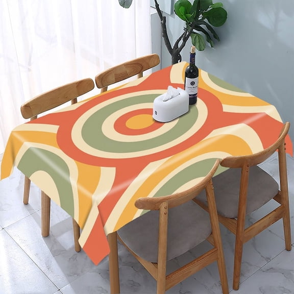 GooTPa Retro Circle Target Pattern Rectangle Dining Tablecloth, Polyester Tablecloths Rectangle Dining Tablecloth, Ideal for Kitchen Picnic Party
