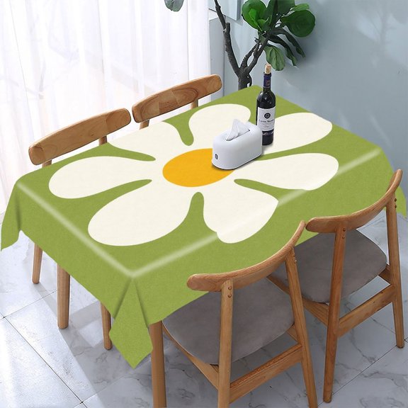 GooTPa Retro Daisy Green Icon Rectangle Dining Tablecloth, Polyester Tablecloths Rectangle Dining Tablecloth, Ideal for Kitchen Picnic Party