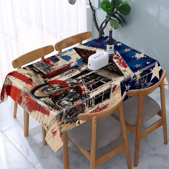 GooTPa Retro Gas Station With Truck And Motorcycle Rectangle Dining Tablecloth, Polyester Tablecloths Rectangle Dining Tablecloth, Ideal for Kitchen Picnic Party