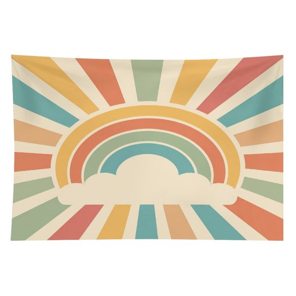GooTPa Retro Sunburst Rainbow Cloud Polyester Wall Tapestry Anti Wrinkle Art Hanging Decor for Bedroom Living Room Home Holiday Decoration Gift