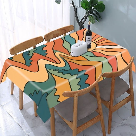 GooTPa Retro Sunset River Hills Rectangle Dining Tablecloth, Polyester Tablecloths Rectangle Dining Tablecloth, Ideal for Kitchen Picnic Party