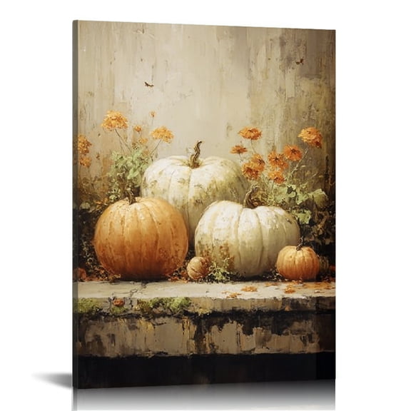 GooTPa Rustic Fall Canvas Wall Art, Pumpkin Still Life Canvas Prints Wall Art for Living Room Bathroom Bedroom Office, Art Print Painting for Home Decorations - 12x16in
