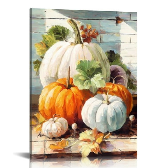 GooTPa Rustic Pumpkin Canvas Wall Art, Fall Themed Maple Leaves Sunflower Canvas Prints Wall Art for Living Room Bathroom Bedroom Office, Art Print Painting for Home Decorations - 12x16in