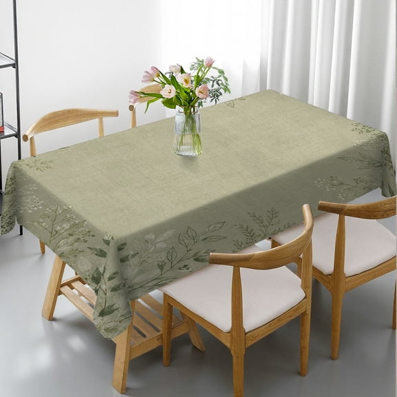 GooTPa Sage Green Botanical Border Rectangle Tablecloth, Kitchen Accessories - Machine-Made Rectangle Tablecloth, Ideal for Kitchen Picnic Party