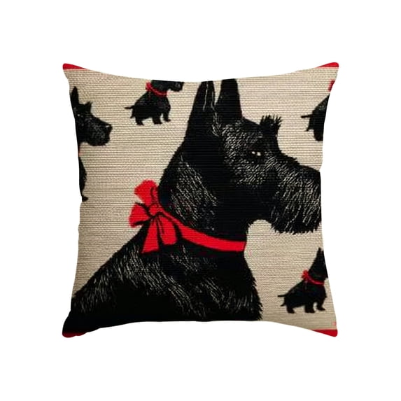 GooTPa Scottish Black Scottie Dogs Pattern Pillow Covers, Animal Theme Throw Pillow Case Decoration, Linen Cushion Covers for Couch Sofa Bedroom Living Room Holiday Home Decor - 24x24in