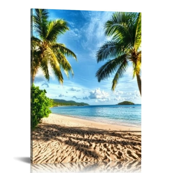 GooTPa Sea Beach Coconut Tree Landscape Canvas Wall Art, Canvas Prints Wall Art for Living Room Bathroom Bedroom Office, Art Print Painting for Home Decorations - 12x16in