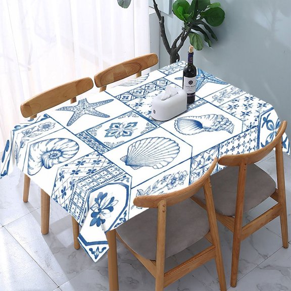 GooTPa Shell Starfish Tile Pattern Rectangle Dining Tablecloth, Polyester Tablecloths Rectangle Dining Tablecloth, Ideal for Kitchen Picnic Party