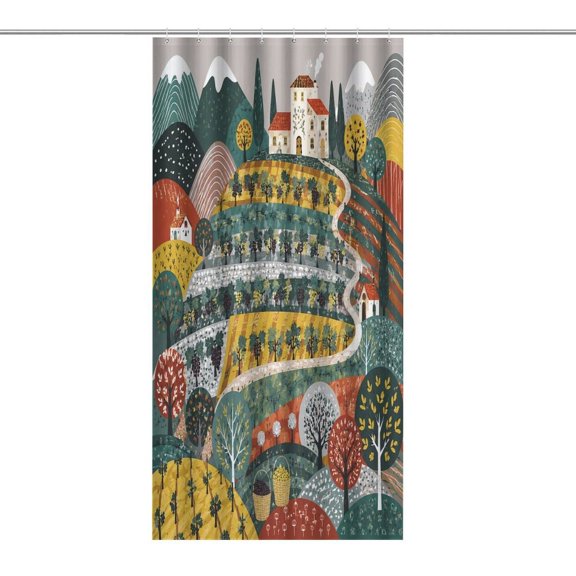 GooTPa Shower Curtain ,Vineyard Hills Landscape Illustration Bathroom Shower Curtain, Waterproof Fabric Shower Curtain with Hooks