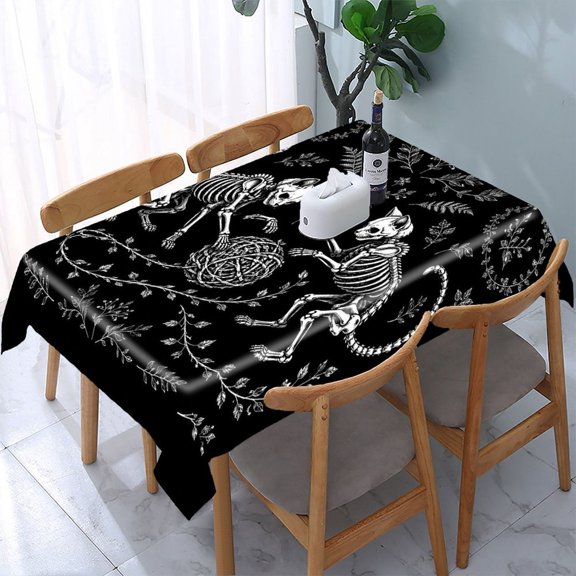 GooTPa Skeleton Cats Yarn Rectangle Dining Tablecloth, Polyester Tablecloths Rectangle Dining Tablecloth, Ideal for Kitchen Picnic Party