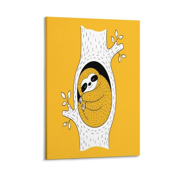 GooTPa Sloth Tree Hollow Resting Canvas Wall Art Framed Painting, Modern Home Decor Print for Living Room Bedroom Office Wall Decoration