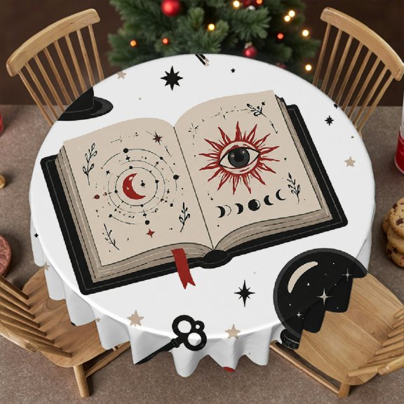 GooTPa  Soft - Spellbook Crystal Ball Clipart Print, Festive Table Setting Polyester Tablecloths  Stain Resistant & Washable Decor, Wedding, Party, Home Dining