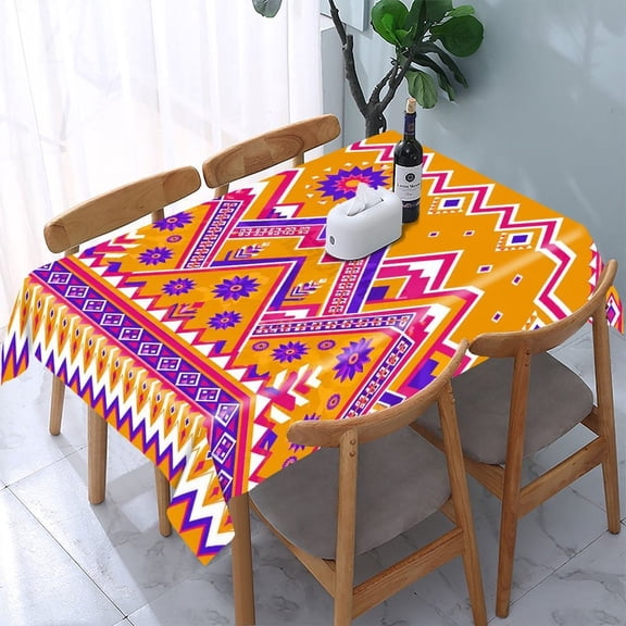 GooTPa Southwest Zigzag Floral Pattern Rectangle Dining Tablecloth, Polyester Tablecloths Rectangle Dining Tablecloth, Ideal for Kitchen Picnic Party