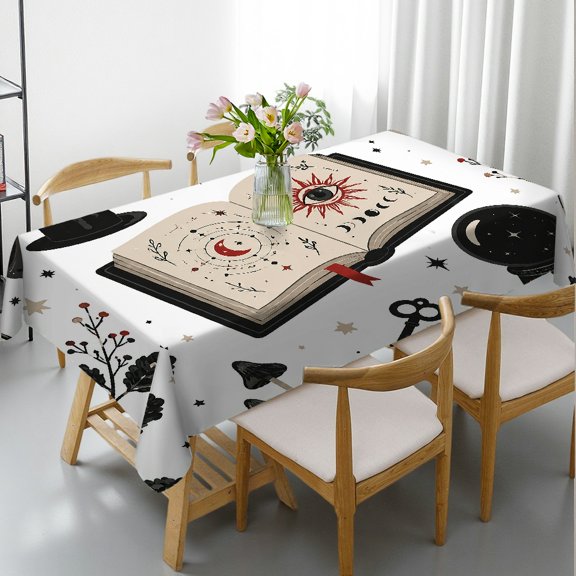 GooTPa  Spellbook Crystal Ball Clipart Print Rectangle Tablecloth, Polyester Tablecloths Machine-Made, Spellbook Crystal Ball Clipart