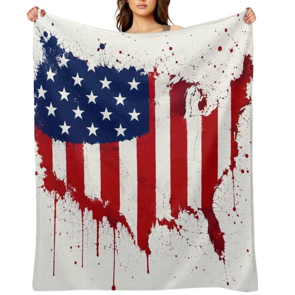 GooTPa Splatter Flag Stars Grunge Soft Flannel Throw Blanket, Lightweight Fuzzy Warm Cozy Blanket for Couch Bed Home Travel Decor