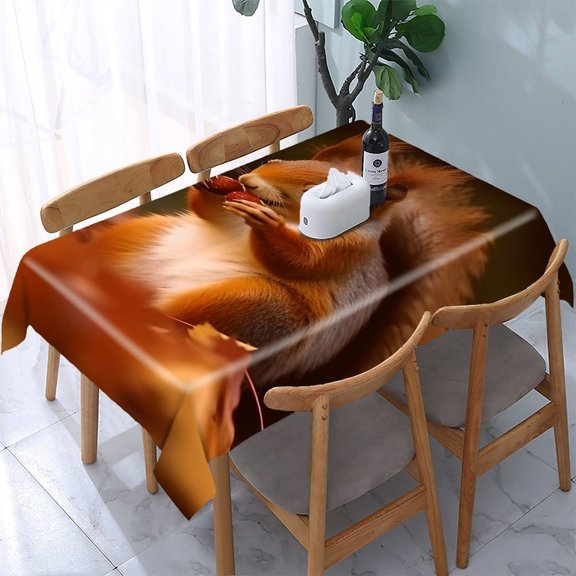 GooTPa Squirrel Flowers Dark Rectangle Dining Tablecloth, Polyester Tablecloths Rectangle Dining Tablecloth, Ideal for Kitchen Picnic Party