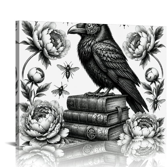 GooTPa Steampunk Raven On Antique Books Wall Art Canvas Print, Modern Wall Decor, Bathroom Wall Art Bathroom Bedroom Kitchen Hallway Wall Decor Prints