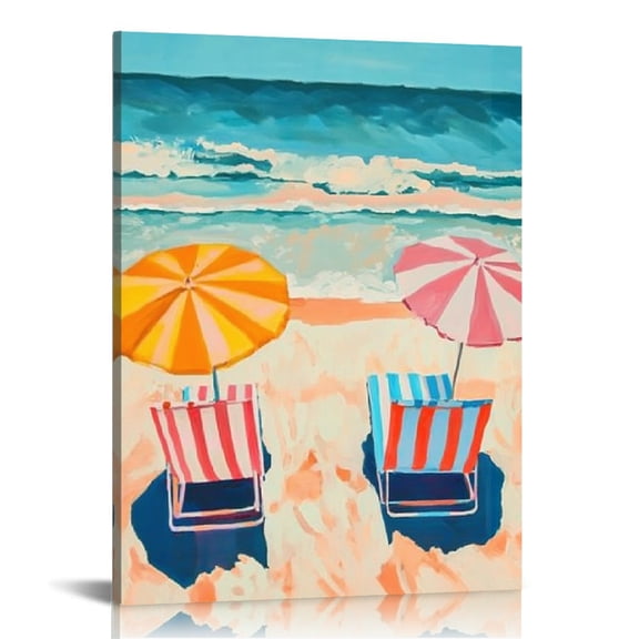 GooTPa Summer Beach Chairs Canvas Wall Art, Canvas Prints Wall Art for Living Room Bathroom Bedroom Office, Art Print Painting for Home Decorations - 12x16in
